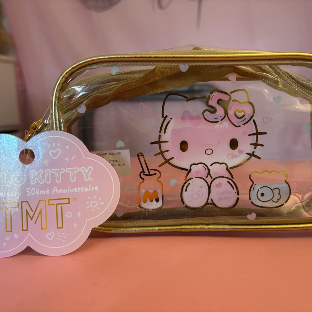 Hello Kitty Gold and Pink Cosmetic Bag